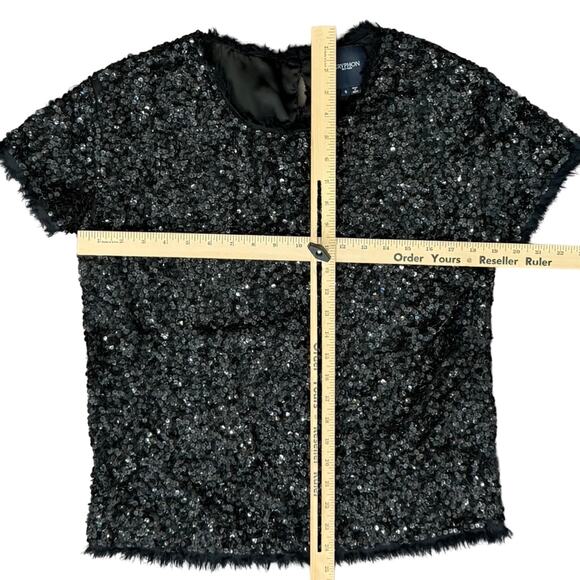 Gryphon Anthropologie Black Sequin Cap Sleeve Round Neck Shirt Top Size S Glam - Picture 3 of 9